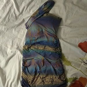 Multi-colored form fitting mini dress