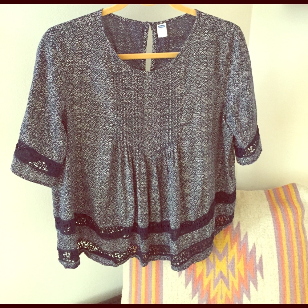 Crotchet Trim Boho Woven Swing Top