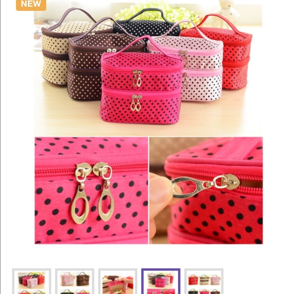 Pink & Black Polka Dot 2 layer makeup bag