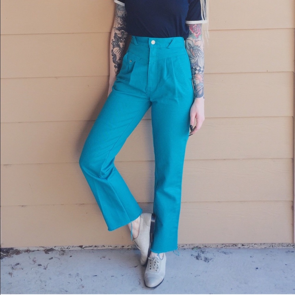Teal denim high waisted vintage mom jeans