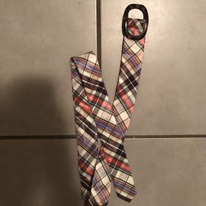 J crew plaid tie belt with tortoise shell buckle