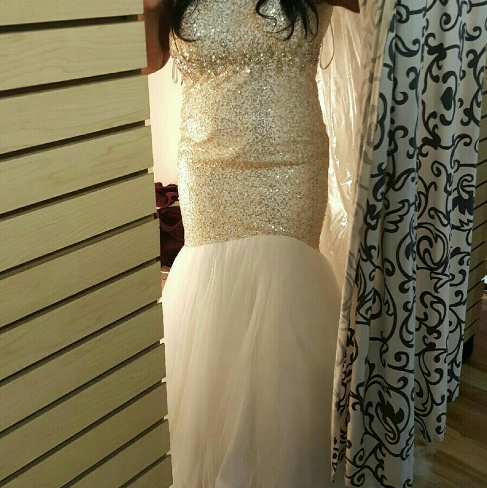 Gold Sparkle Mac Duggal Prom Dress