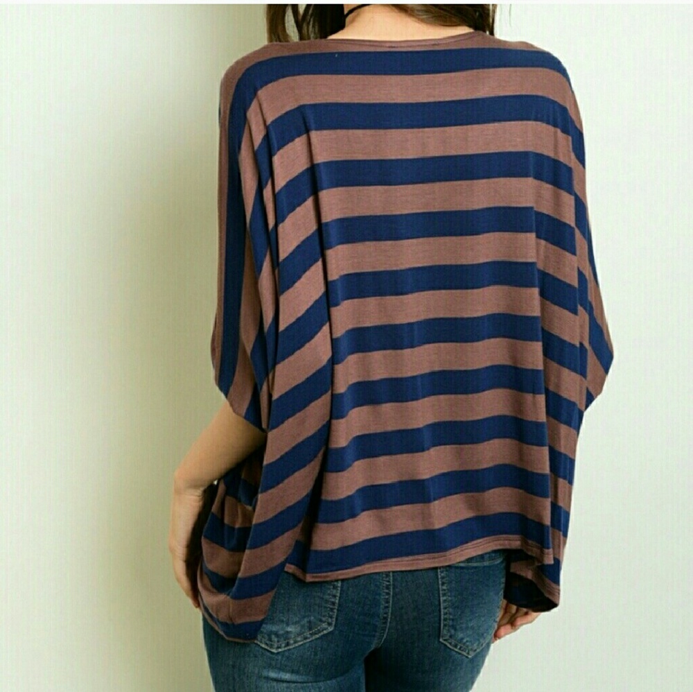 Navy Mocha Dolman top - Picture 2 of 2
