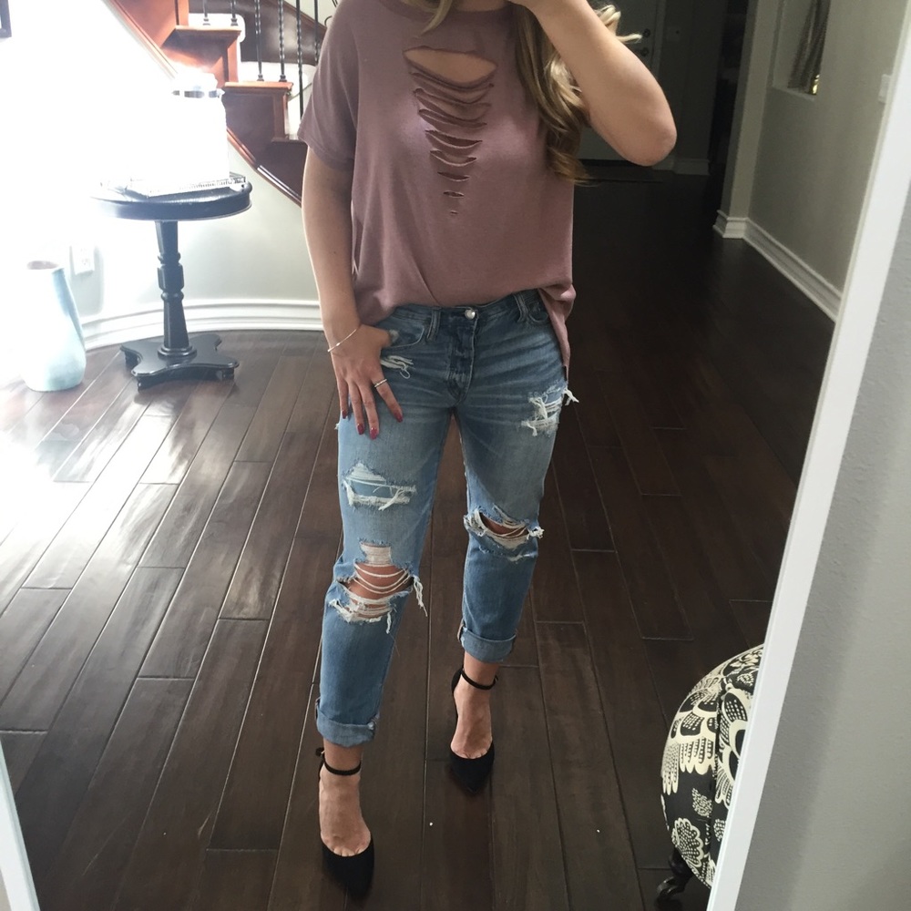 🆕 LAST//Mauve Distressed Terry Tee - Picture 4 of 8