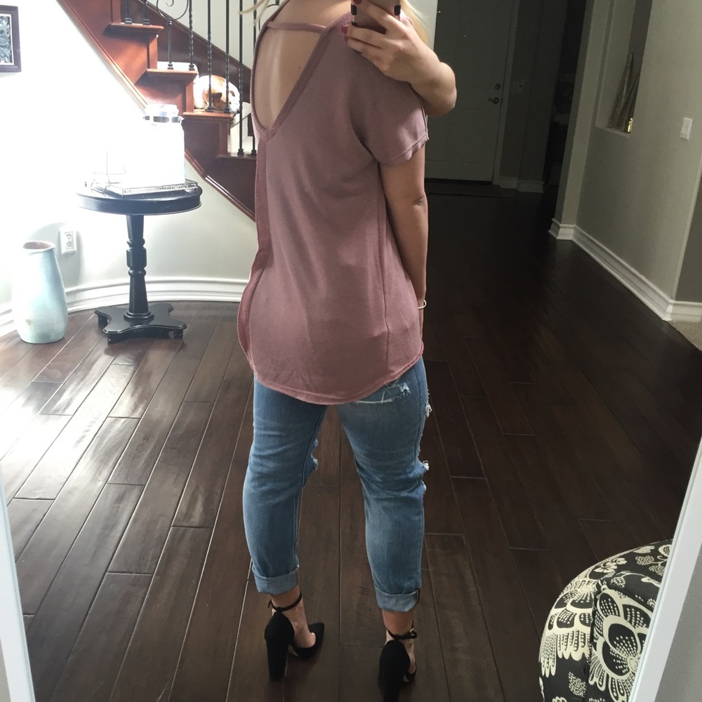 🆕 LAST//Mauve Distressed Terry Tee - Picture 6 of 8