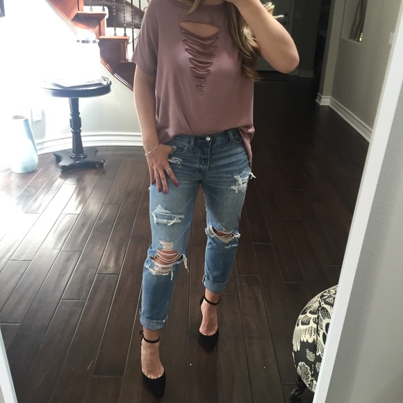 🆕 LAST//Mauve Distressed Terry Tee - Picture 4 of 8