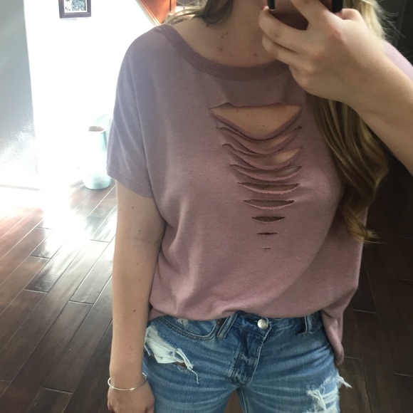 🆕 LAST//Mauve Distressed Terry Tee - Picture 5 of 8