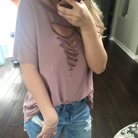 🆕 LAST//Mauve Distressed Terry Tee - Picture 8 of 8