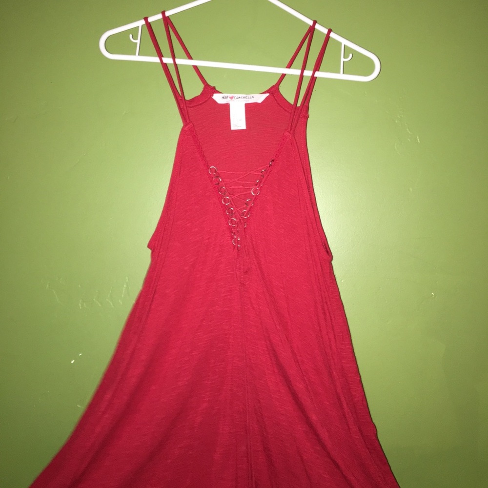 Red cross tie mid length tank