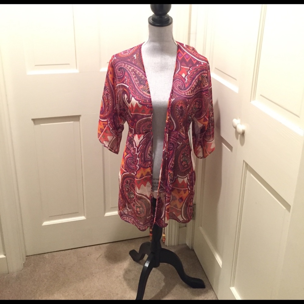 CAbi epic tunic purple and orange print