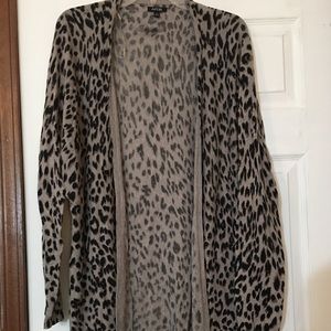 Gray Black Leopard Open Front Cardigan