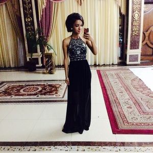 Black beaded prom dress