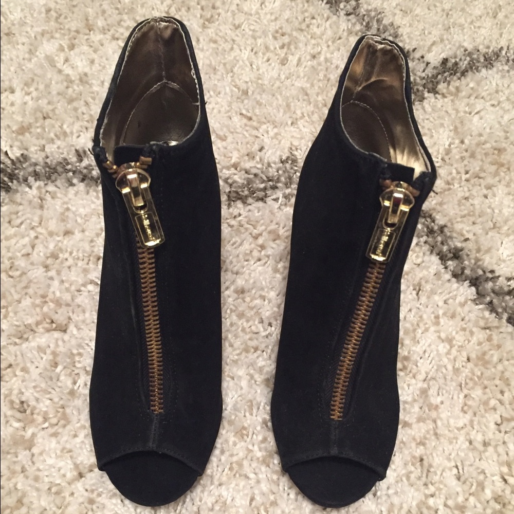 Peep toe faux suede booties