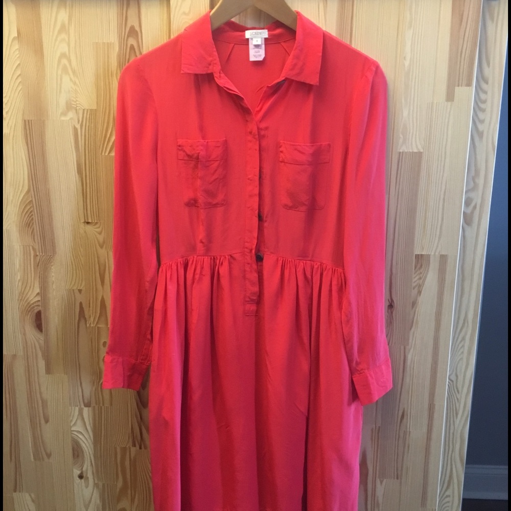 J.crew red silk belted shirtdress