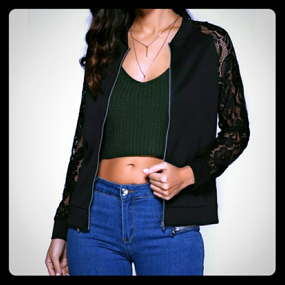 Lace Sleeve Bomber Jacket
