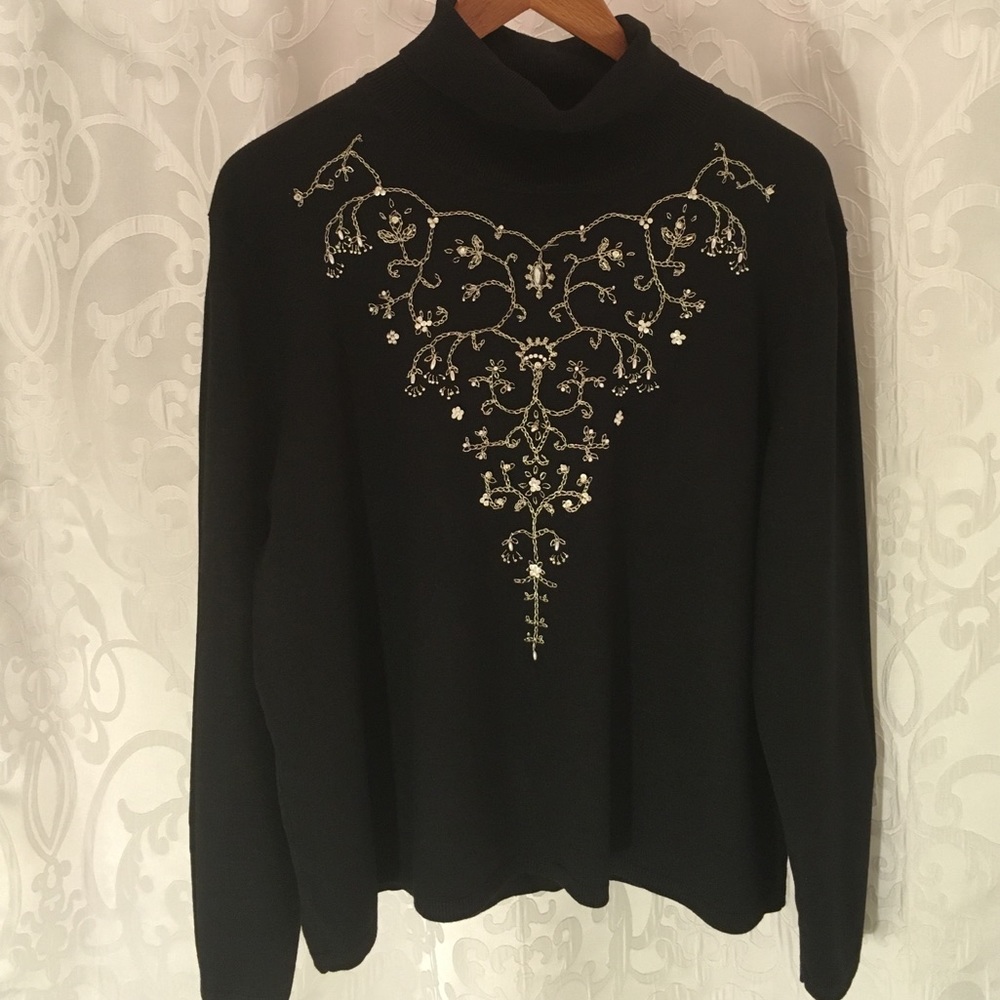 Beaded Black Turtle Neck