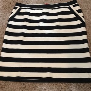 Black and Cream Striped High Waisted Pencil Skirt