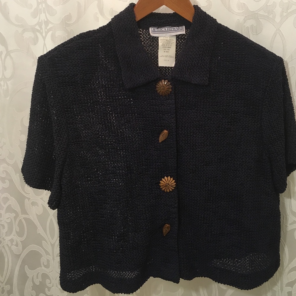 Navy Wooden Button Top