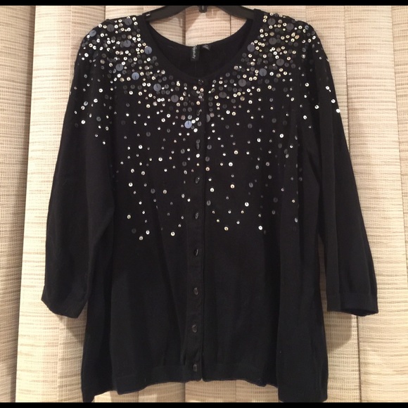 Relativity Sweaters - Relativity sequined 3/4 sleeve cardigan 3X