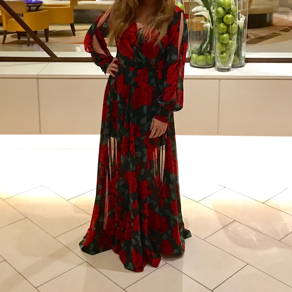 Floral red and black dress