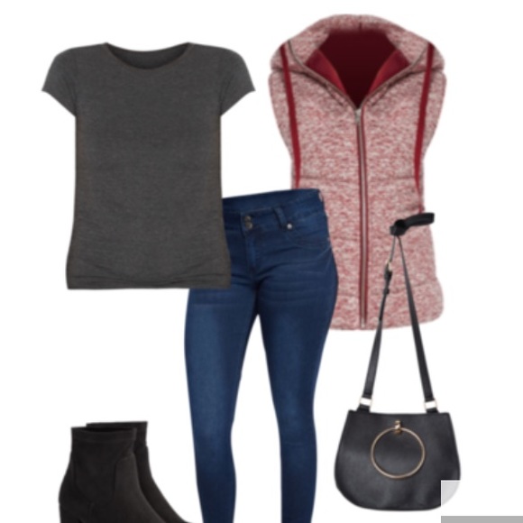 Burgundy knit hooded puffer zip up vest - Picture 3 of 5