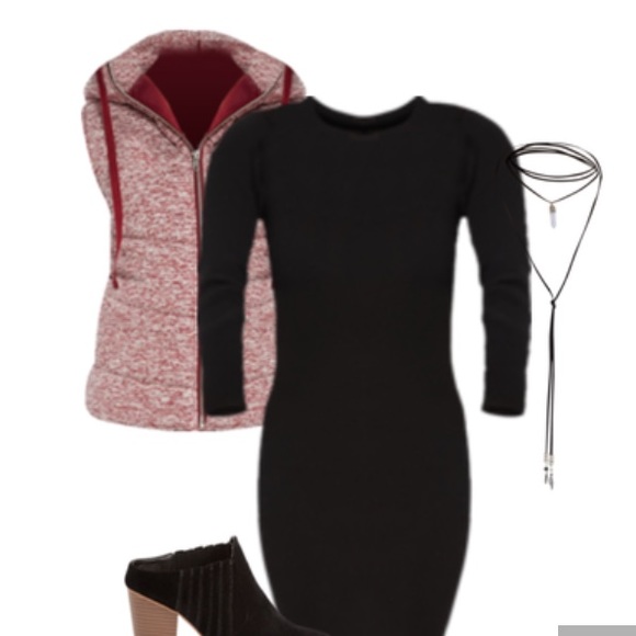 Burgundy knit hooded puffer zip up vest - Picture 5 of 5