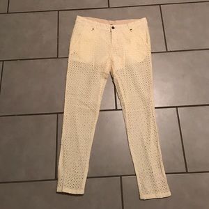 Free People cream linen eyelet pants