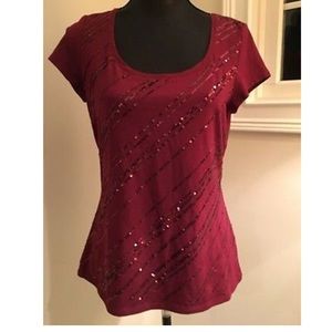 WHBM Burgundy Sequin Tshirt