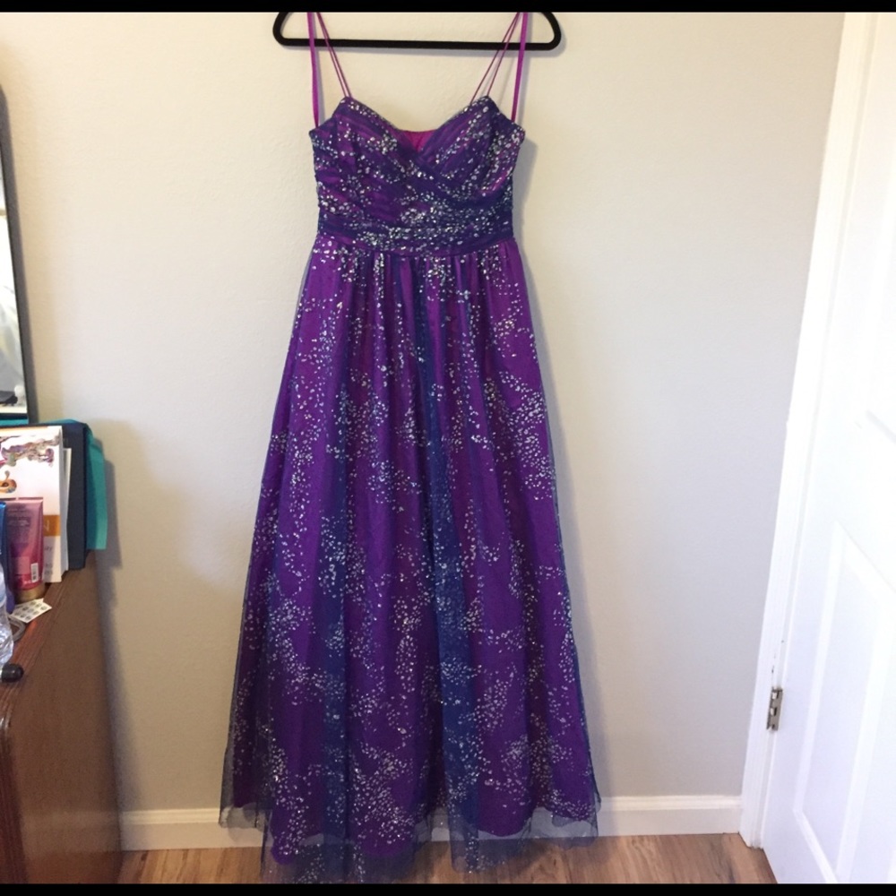 Adrianna Papell Purple Sparkle Ball Gown - Picture 1 of 8