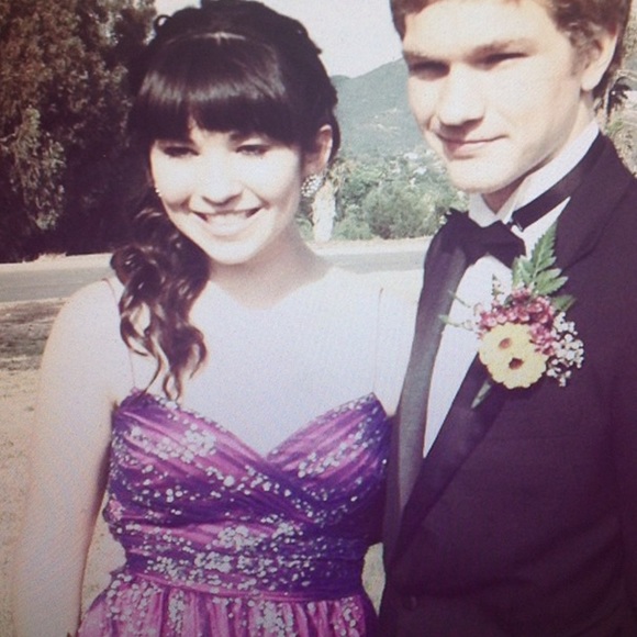 Adrianna Papell Purple Sparkle Ball Gown - Picture 2 of 8