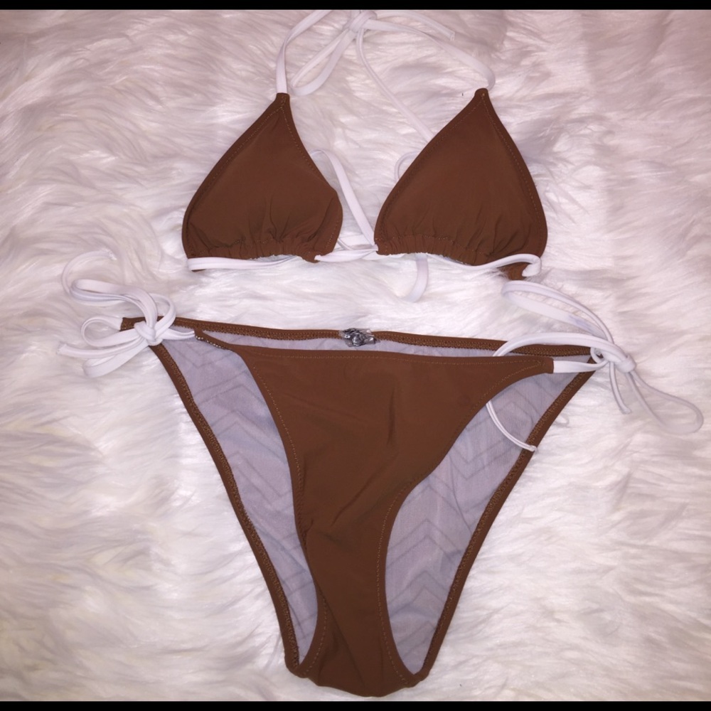 Brown and white bikini