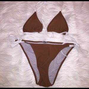 Brown and white bikini