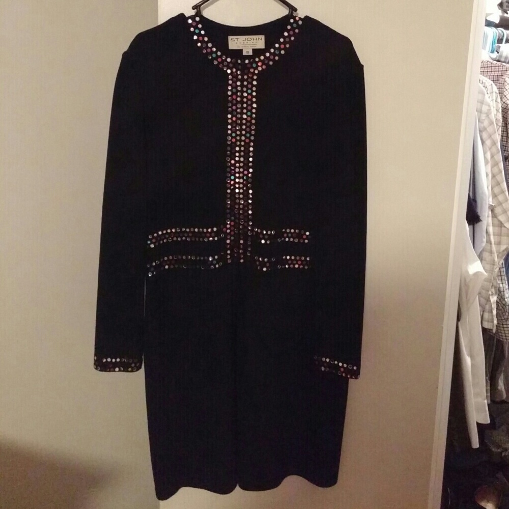 Black St. John jacket with multi-colored jewels