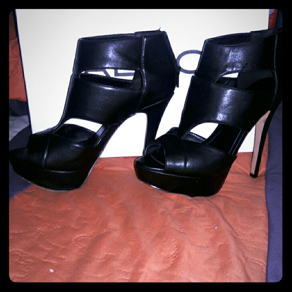 open toe black stilettos