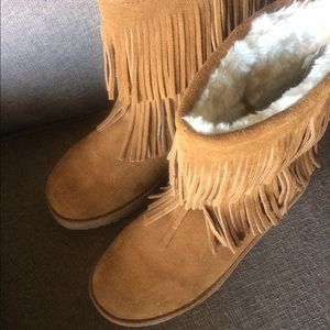 Target moccasin shearling boot fringe chestnut