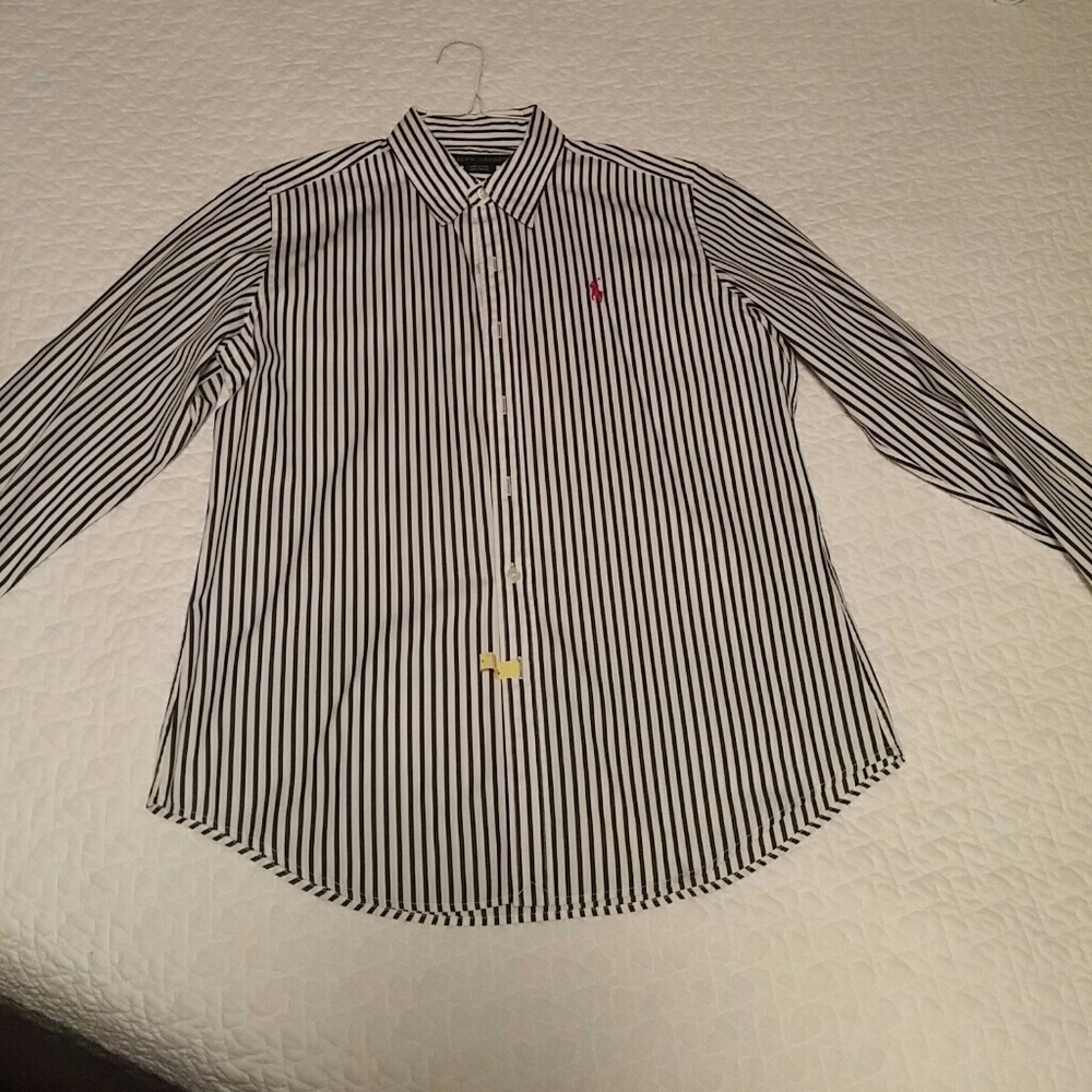 Navy striped, Ralph Lauren, bottom down blouse