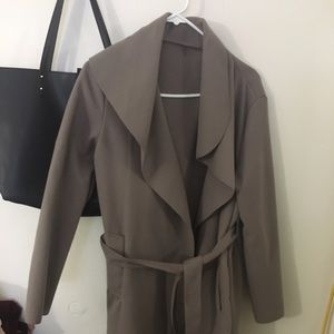 Long Waterfall Style Grey Taupe Peacoat
