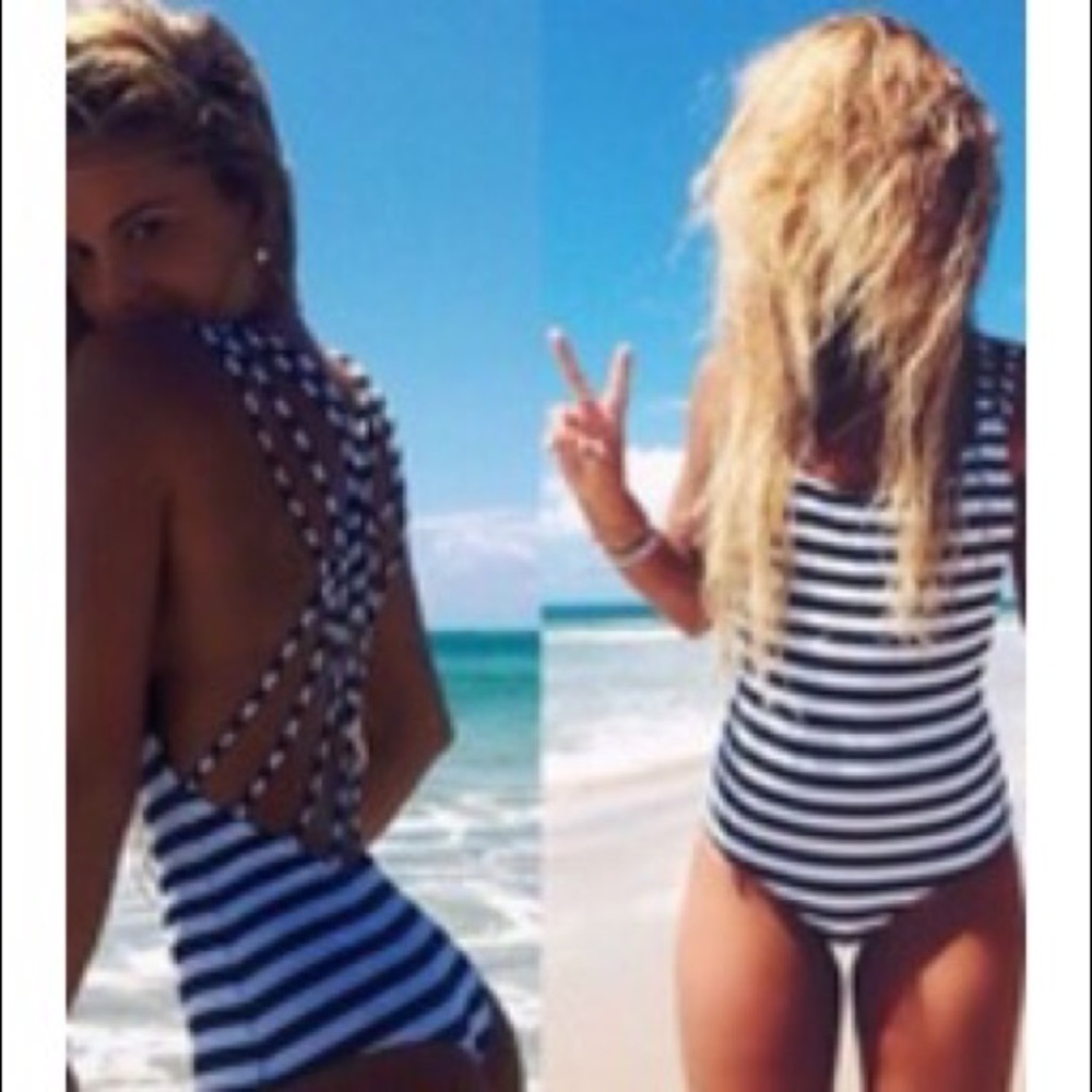 Striped One Piece Bathing Suite