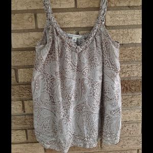 100% Silk Sleeveless Top, Gray/Cream, Size M