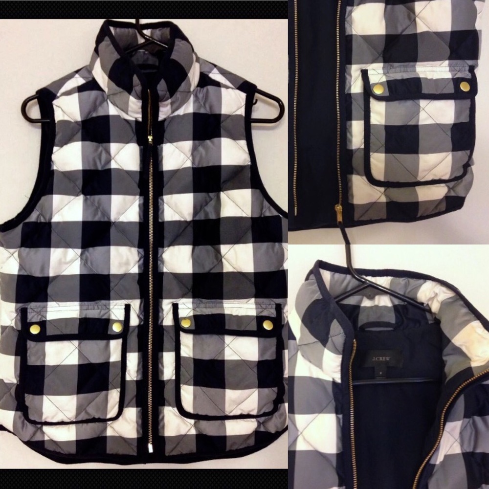 J CREW Excursion Down Vest Navy buffalo plaid sz S