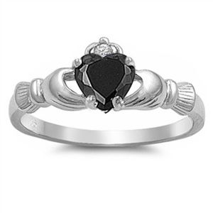 Sterling Silver Black CZ Claddagh Promise Ring