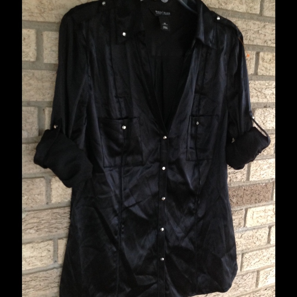 WH/BM Silk Blend Collared Shirt Black Sz 12
