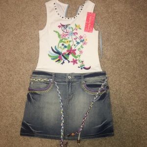 Hannah Banana white tank/jean shirt dress