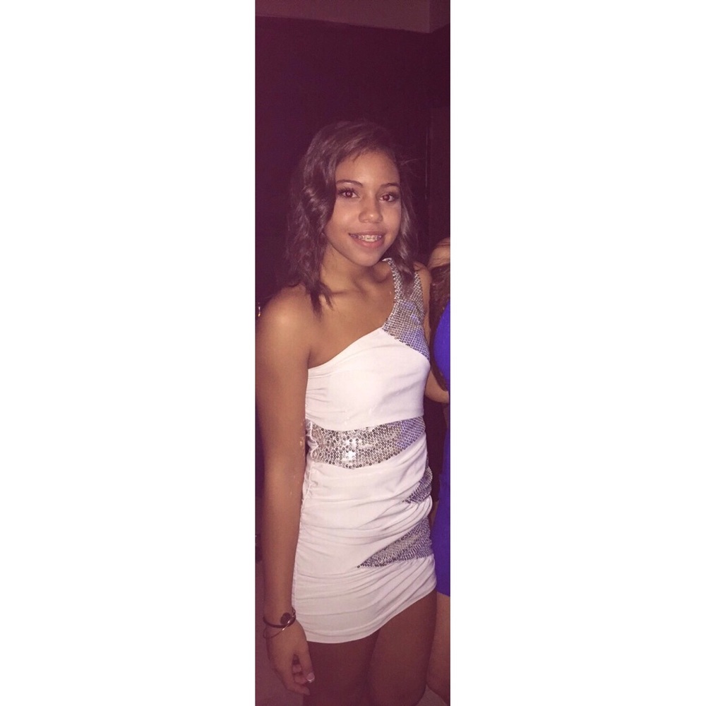 white and silver sparkly dress