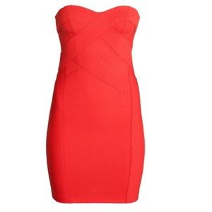 Red strapless bodycon dress