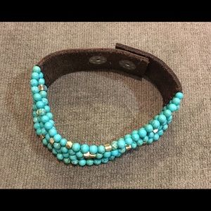 Turquoise and leather beaded bracelet