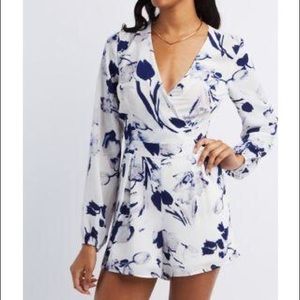 White and blue floral romper