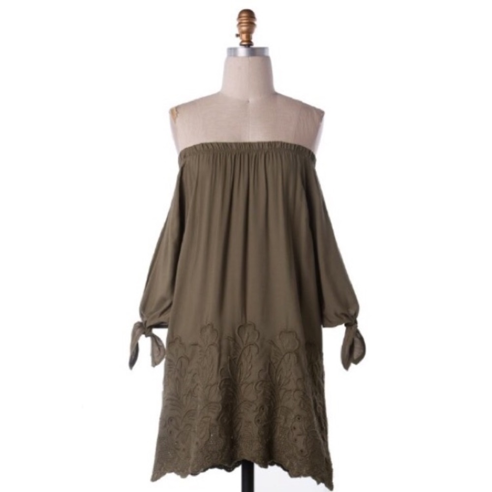 🔵 Off the shoulder olive tunic dress