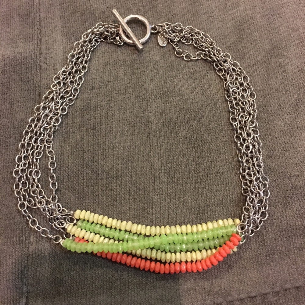 Colorful glass beaded silver necklace