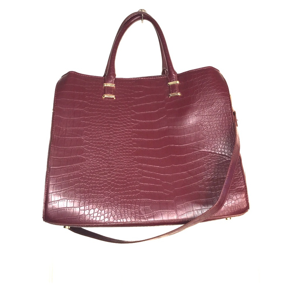H&M Burgundy Crocodile Print Tote Bag